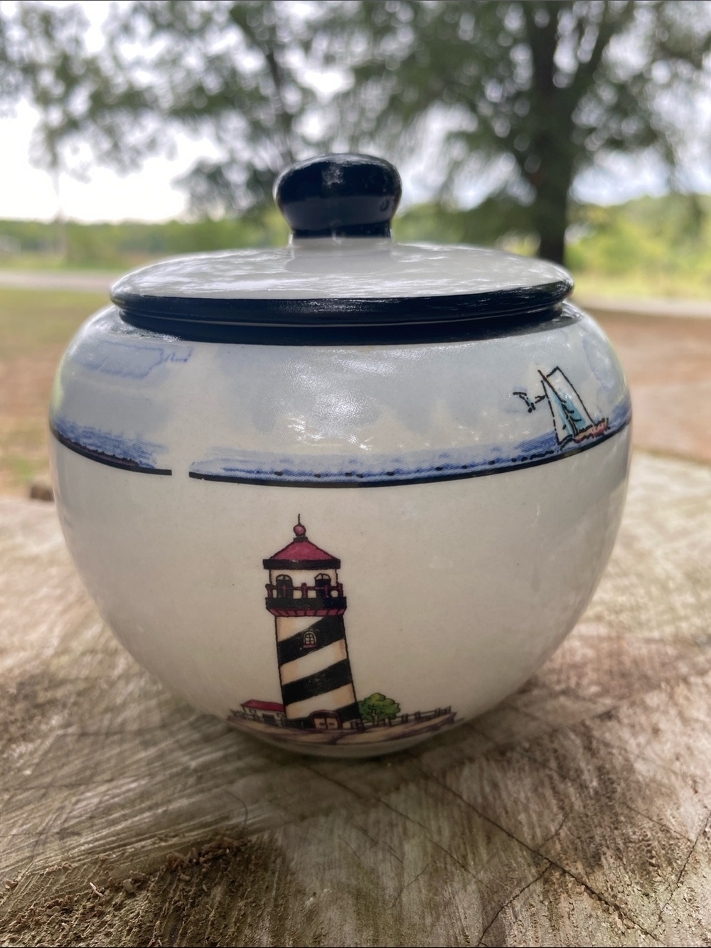 Vintage lighthouse sugar jar